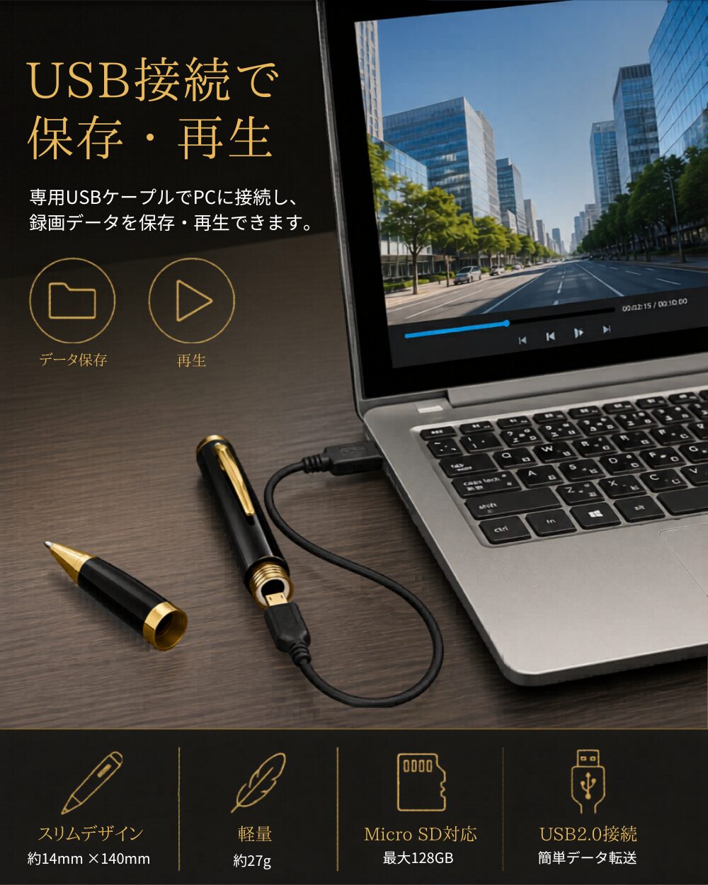 CAM-3HDをUSB2.0でPC保存・再生する説明画像